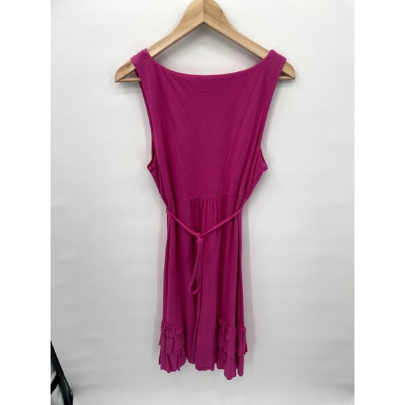 SUNDANCE CATALOG Pink Sleeveless V Neck Tie Waist Midi Dress // L - Picture 6 of 8